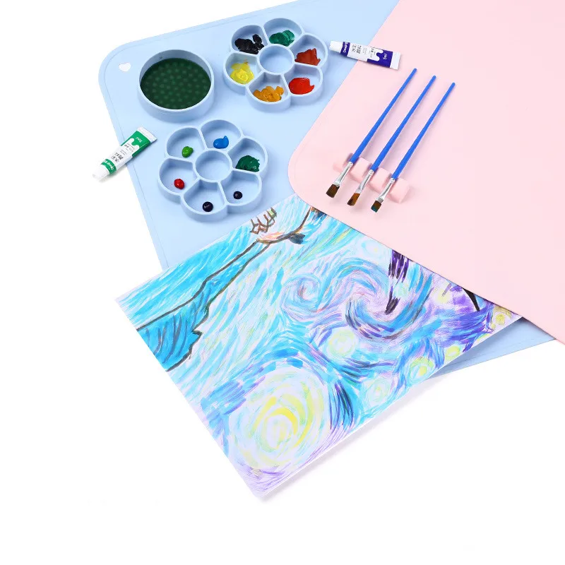 Silicone Painting Mat for Kids Oil Painting Pad Art Palette Washable Easy Clean BPA Free Artist Paint Mat Silicone Drawing Mat