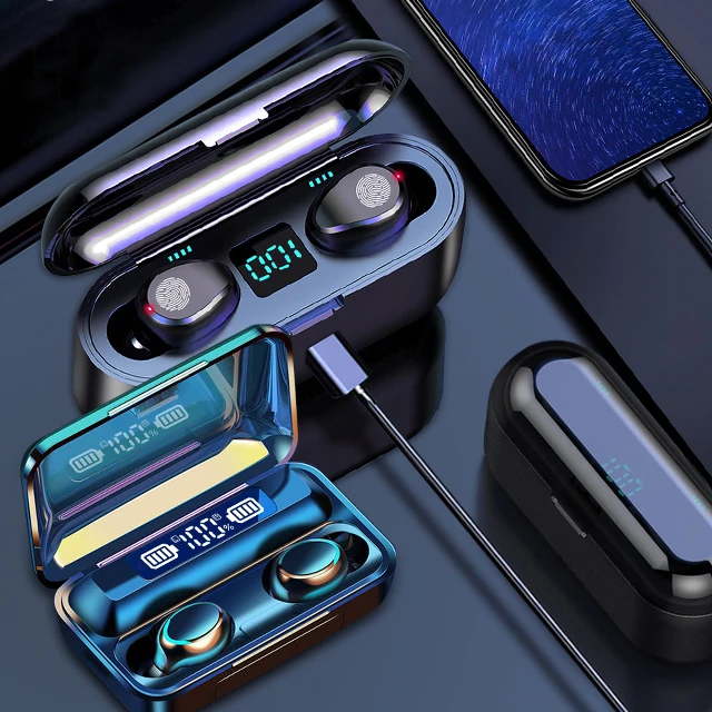 New Amazon Hot Top Seller Audifonos Wireless Earbuds F9 Wws BT Earphone Earpiece Powerbank Led Capacity Display F9 Earbuds