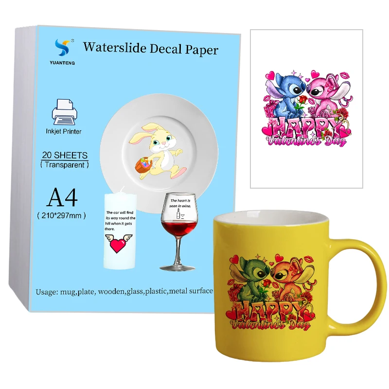 Blue Backing Water Transfer Paper Inkjet Printed for DIY White Decals Premium Clear Waterslide Decal Transfer Paper For Ceramics