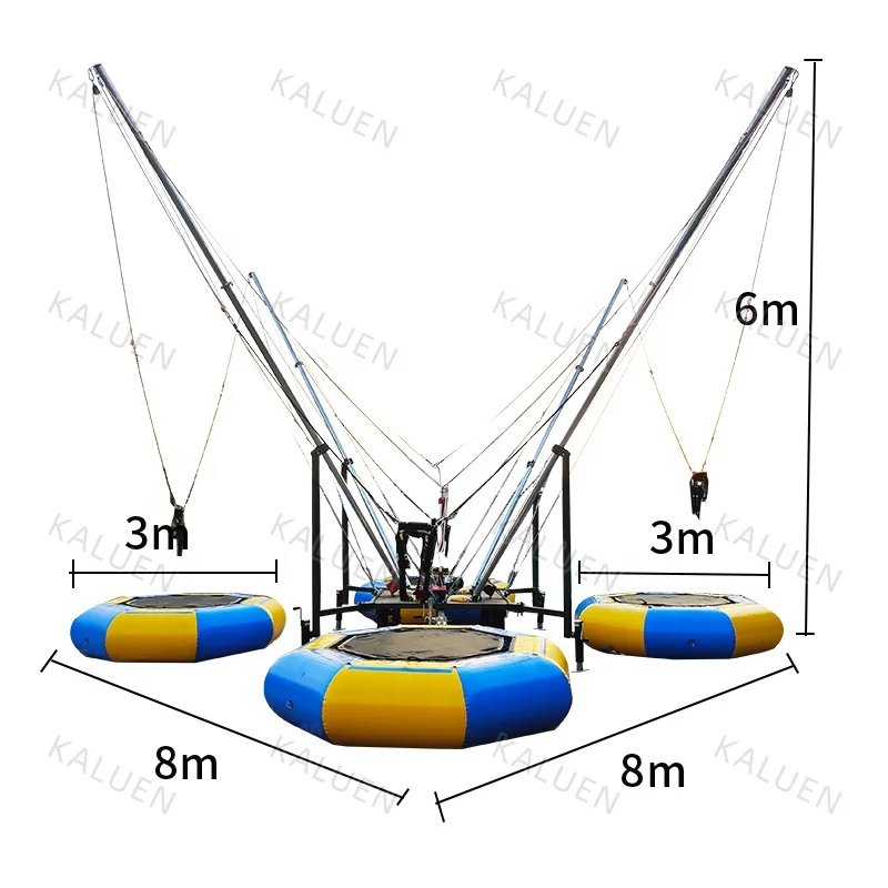 Hot Sale Factory Supply Amusement Equipment 4 Persons inflatable Bungee Jumping  With Trailer Trampoline on Sale
