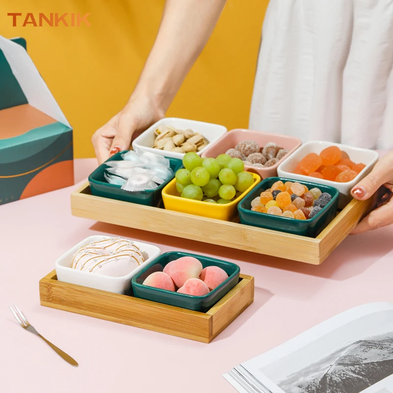 Household Summer Wood Pallet Glass Snack Fruit Dishes Luxury Vintage Design Dazzle Cute Minimalist Party Use Ceramic Dish Plate