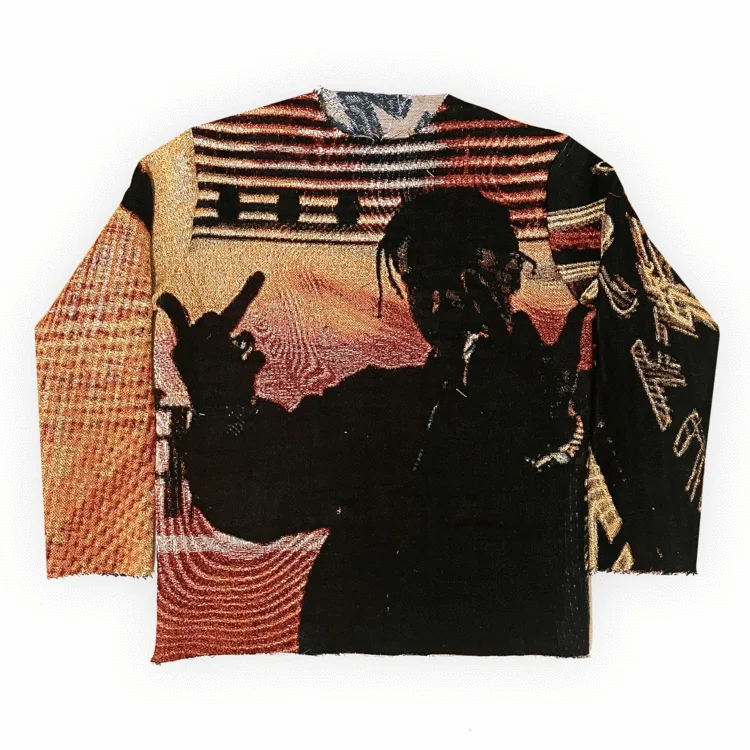 Изготовленный на заказ мужской черный пуловер хлопковый жаккардовый гобеленовый свитер с