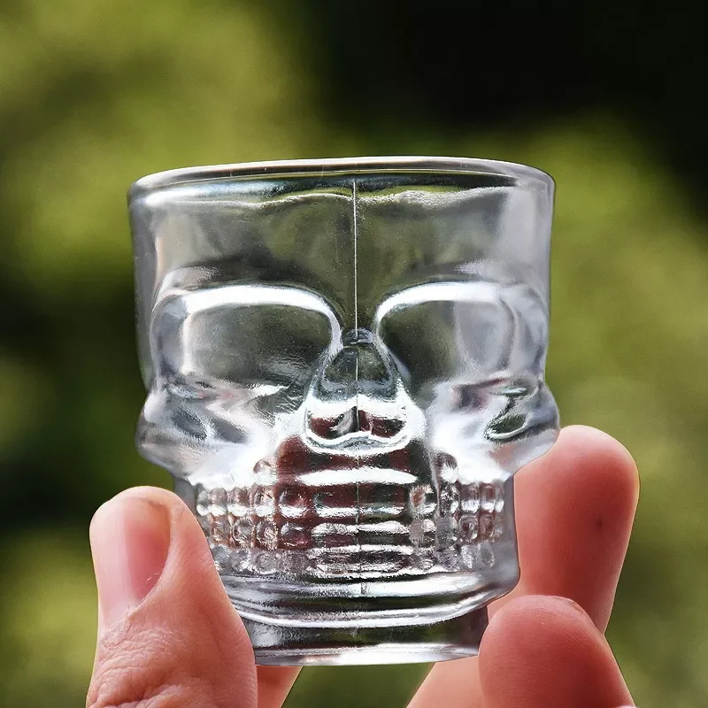 Custom color 1.5oz 45ml clear whisky vodka  glass cup skull shaped shot glass set for gift bar party