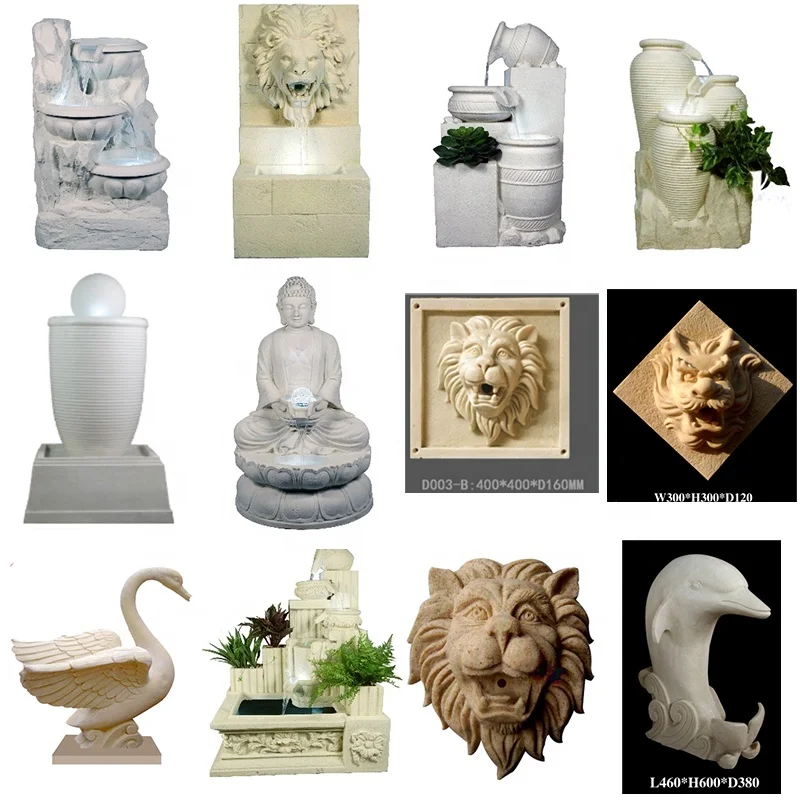 Large Customized Outdoor Indoor Home Wall Decor Marble Stone Ball Lion Buddha Statue Sculpture Water Fountain