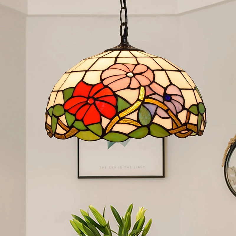 30cm Blossom style creative rural retro Tiffany stained glass Restaurant Bar petal Light 12 inch morning glory pendent lamp