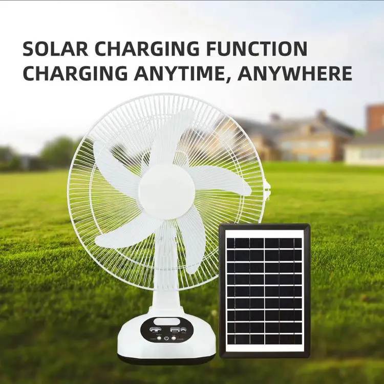New Table Fan Energy, 12 Inch Emergency Fan Solar Lamp With Charger Solar Desk Fan Rechargeable/