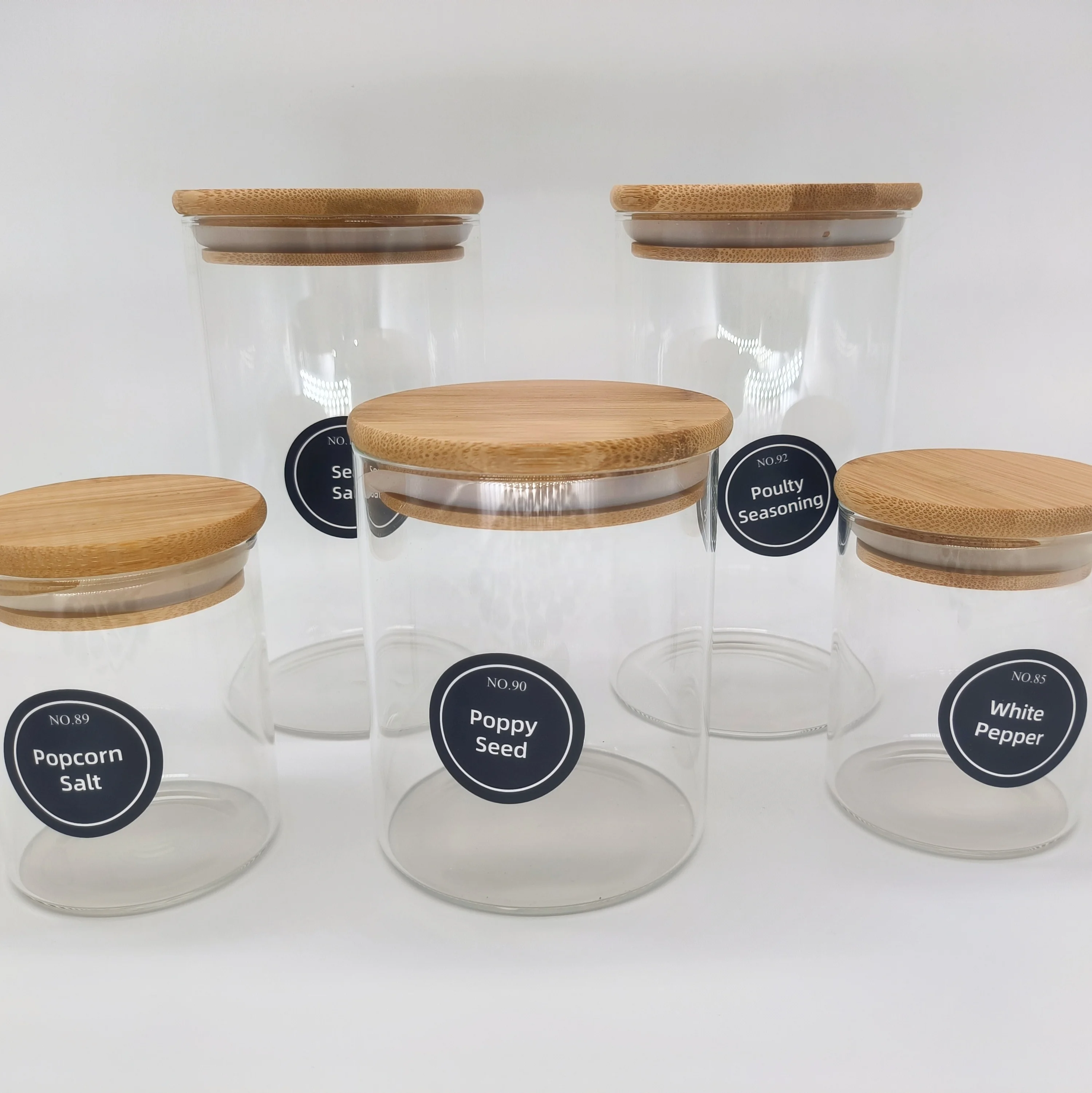 Waterproof Adhesive Herb and Spice Sticker Sheet Minimalist WhiteText on Black Round Seasoning Stickers Spice Jar Labels