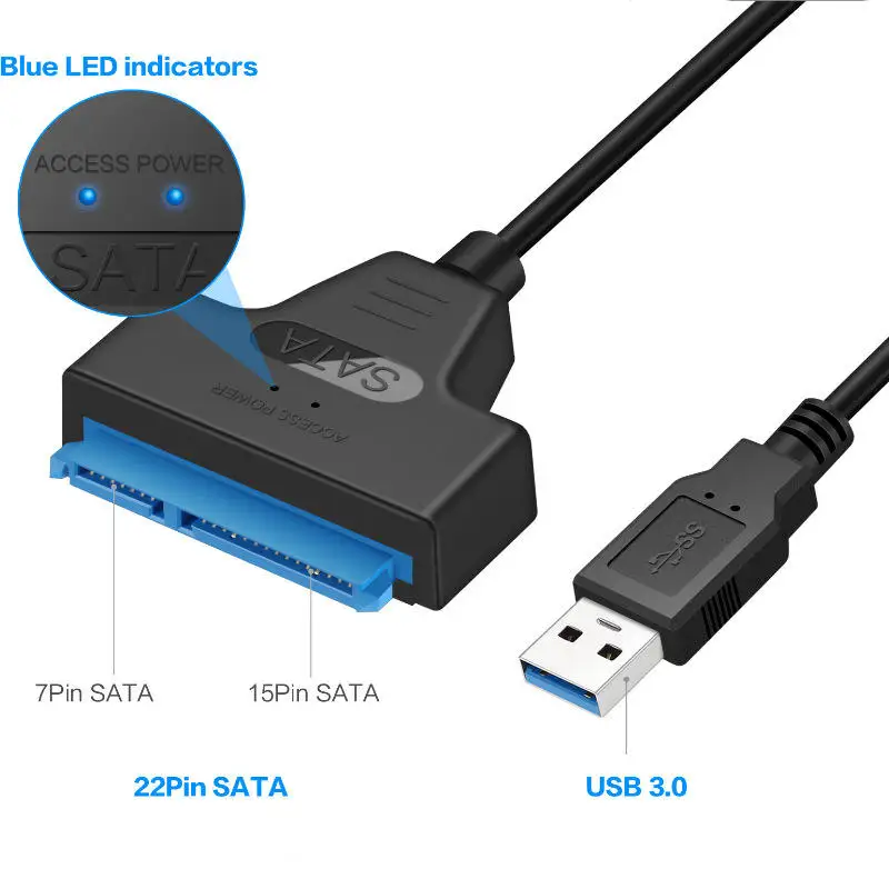 High Speed Black Data 2.5 Inch SSD HDD Hard Disk USB 3.0 Sata  To Hard Drive Adapter USB 3.0 Sata Cable