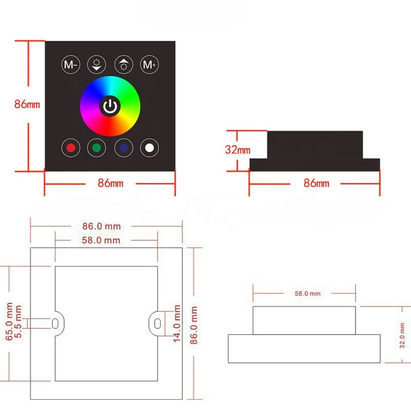 RF RGBW RGB LED Controller Touch Screen DC12-24V 18A Remote Controller Channel FOR RGB RGBW strip tape