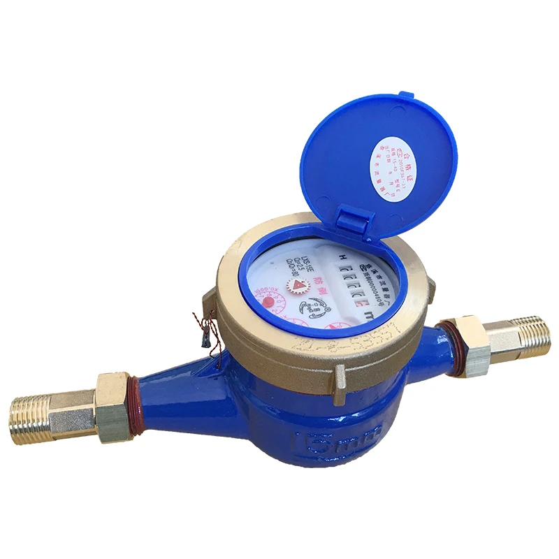 Class B three-pointer household mechanical water meter with copper  and connector