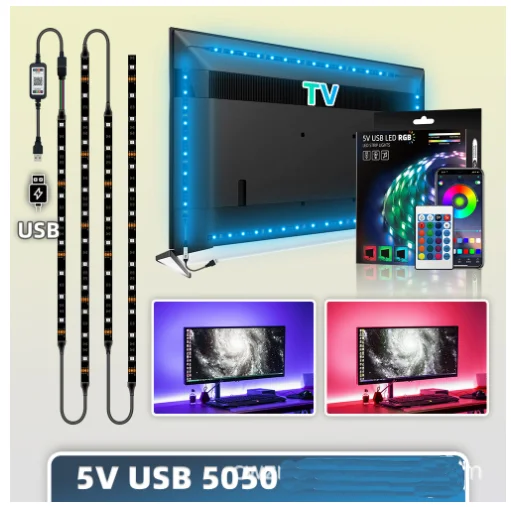 TVWiFi TV LED Strip Lights RGB TV Lighting with APP Control and Music Sync for 21-80inch TVS PC