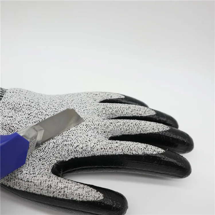 HPPE anti cut gloves level 5 nitrile smooth finish construction gloves