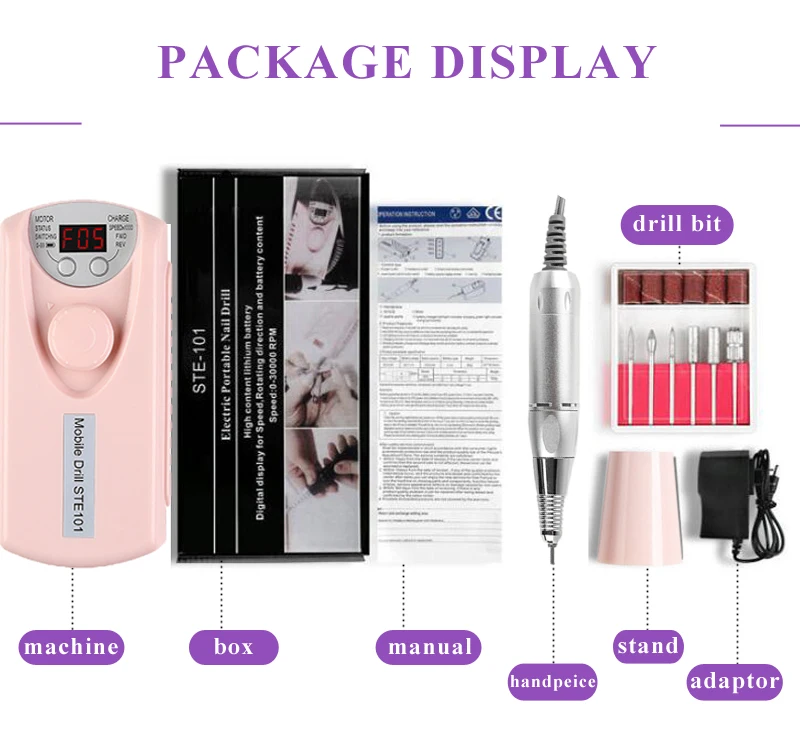 Rechargeable 2200mAh 30000 RPM rechargeable Electric Pedicure Manicure Nail Drill Nail File Polishing Pen with 6 drill bits