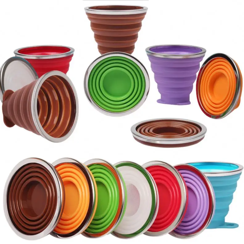 Amazon Hot Sale Silicone Folding Cup for travelling camping Outdoor Coffee Cup with Keychain Portable bowl cup mug Wholesale