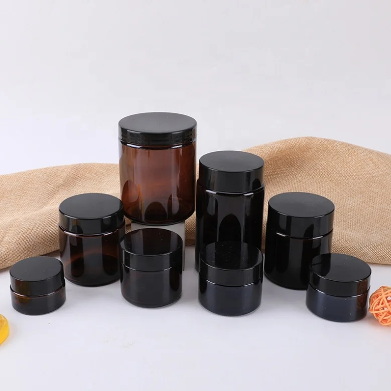 Big mouth amber round glass containers face cream jar for making candles cosmetics pack