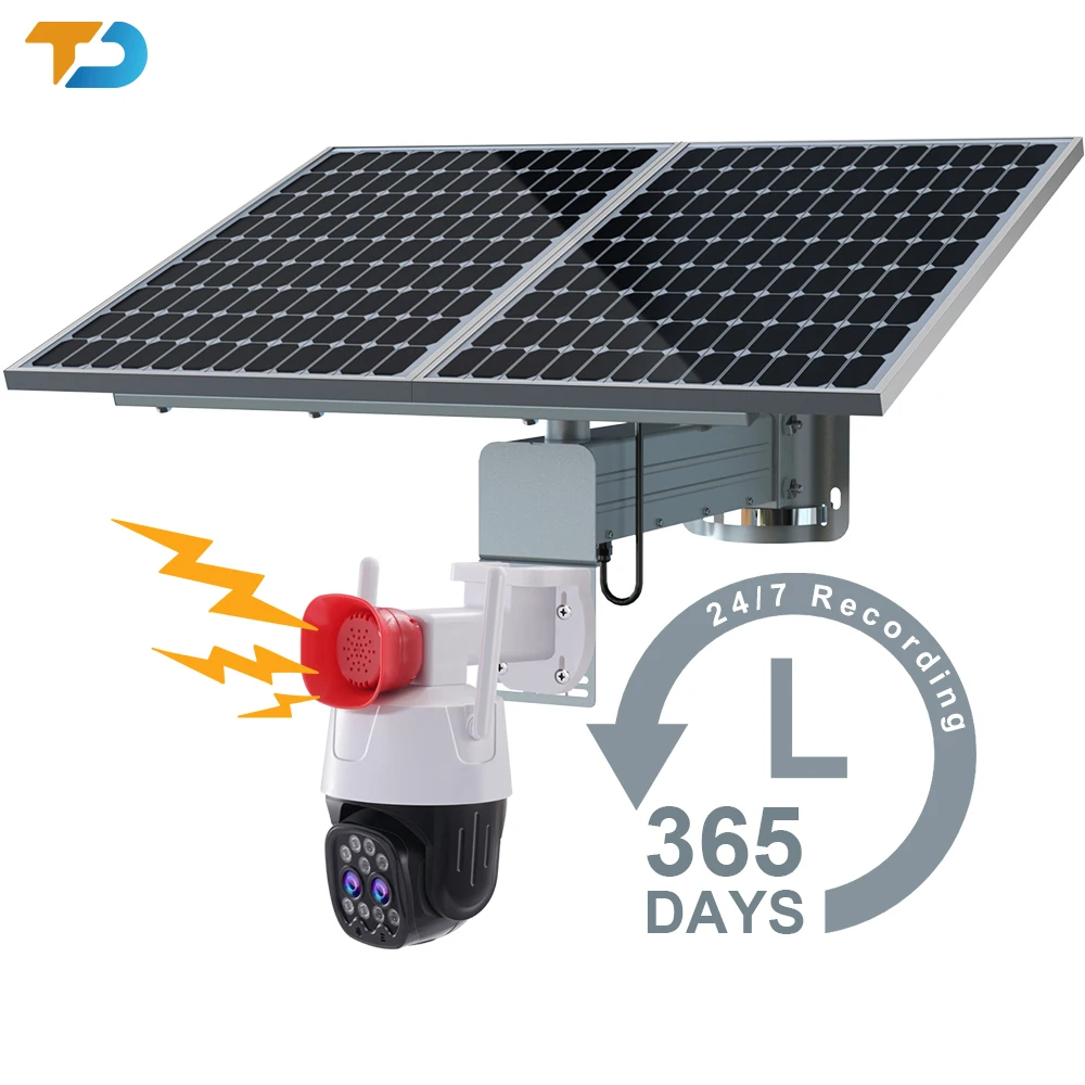 TecDeft 4g Sim Card Solar Camera Dual Lens Ptz 10x Zoom Outdoor Auto Motion Track Ptz Security Camera System Solar Cctv