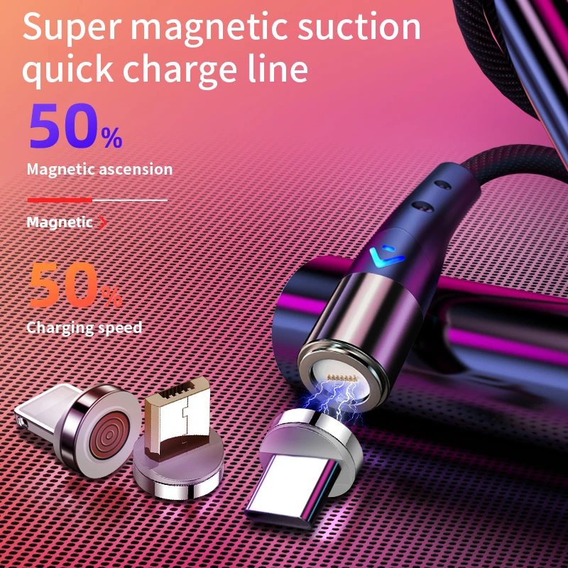 Top Selling 480mbps Data Transfer Usb Magnetic 360 Degree Rotating Data Cable Fast Charging Magnetic 3 in 1 Usb Cable