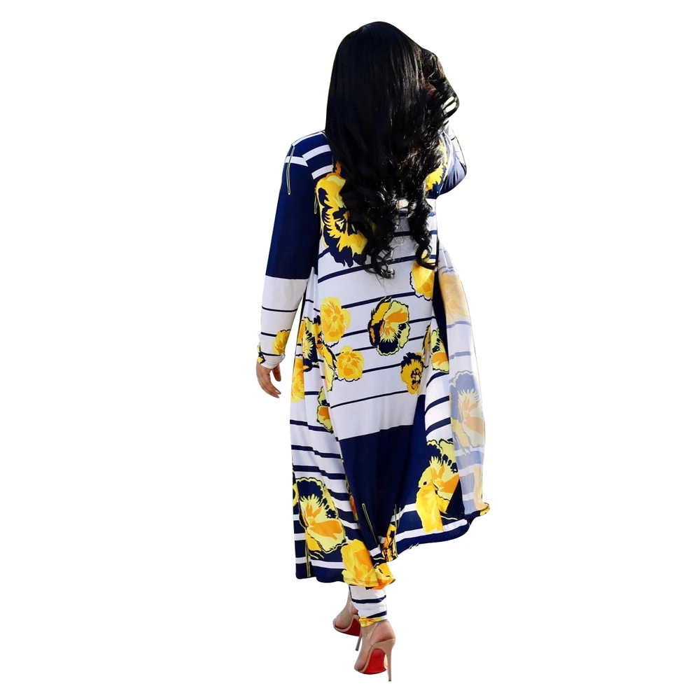 Sdress print trendy long coat and pencil pants women casual suit ladies 2 piece set