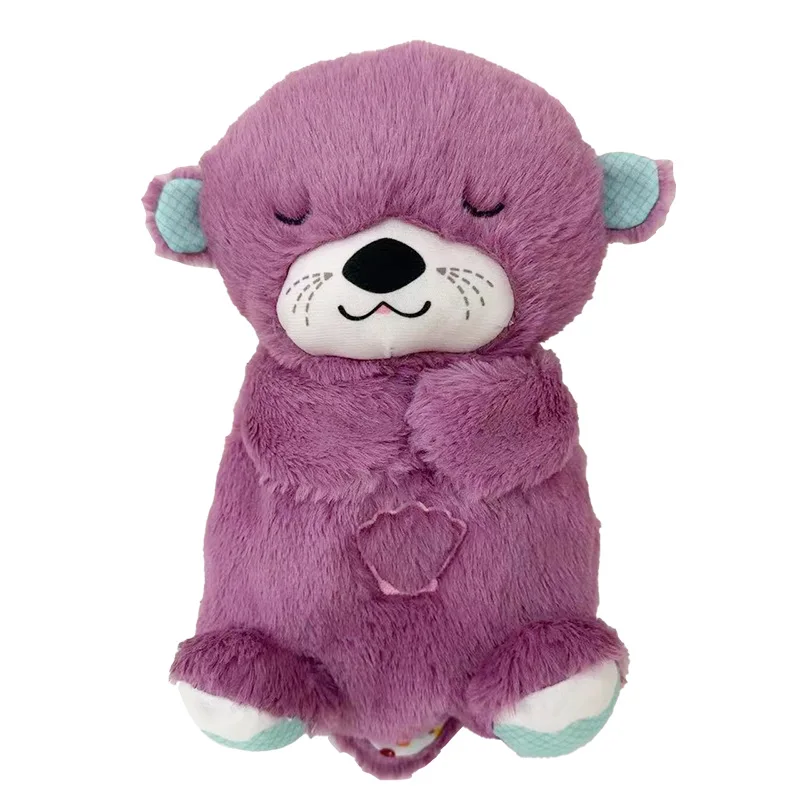 Small Cute Otters Bear Teddy Bear Stuffed Animal Toy Soft Soothing Sleepable with Breathe Music PP Cotton Filled to Accompany