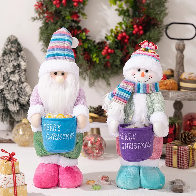 Candy Christmas Figurine Snowman Telescopic Length Christmas Standing Plush Home Decorations Doll Table Tree Holiday Xmas GIFTS