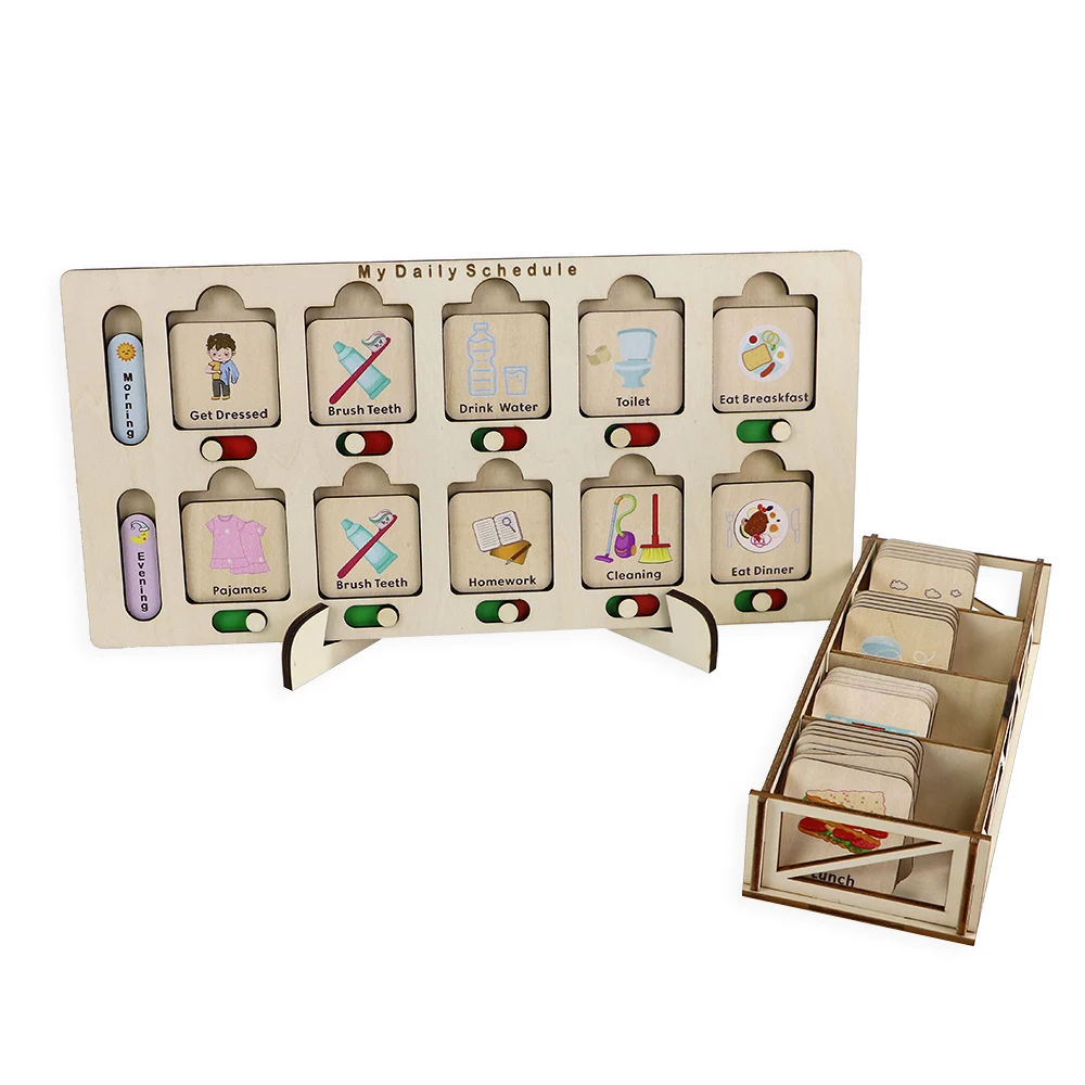 Custom Kids Daily Responsibility Board Rhythm cards wood Visual Schedule Daily Routine Chart wooden for kids gifts