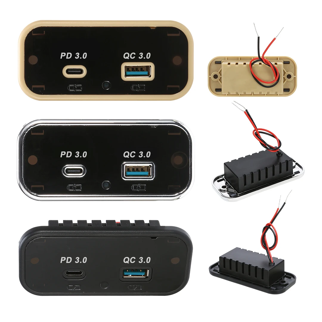 Rectangular Dual Usb Port 12V Panel Mount Type C Socket Usb C Pd Bus Cell Phone Charger Usb Port For Bus Car Boat Coach Seat