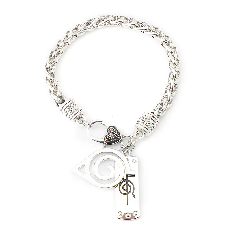 Personality Anime Ninja Sasuke Konoha Wooden Leaf Logo Vintage alloy Bracelet Anime Peripherals Fans Cosplay