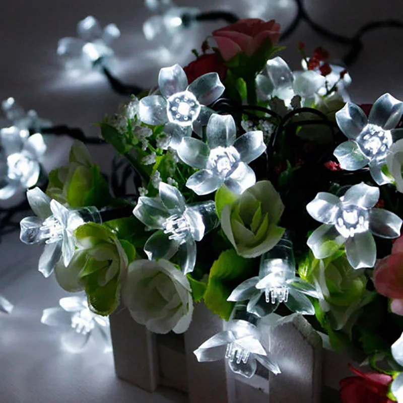 30 LED Sakura Cherry RGB Flower Bloom Decorative Solar String Rope Lights Lamp for Garden Yard Patio Tree Decoration