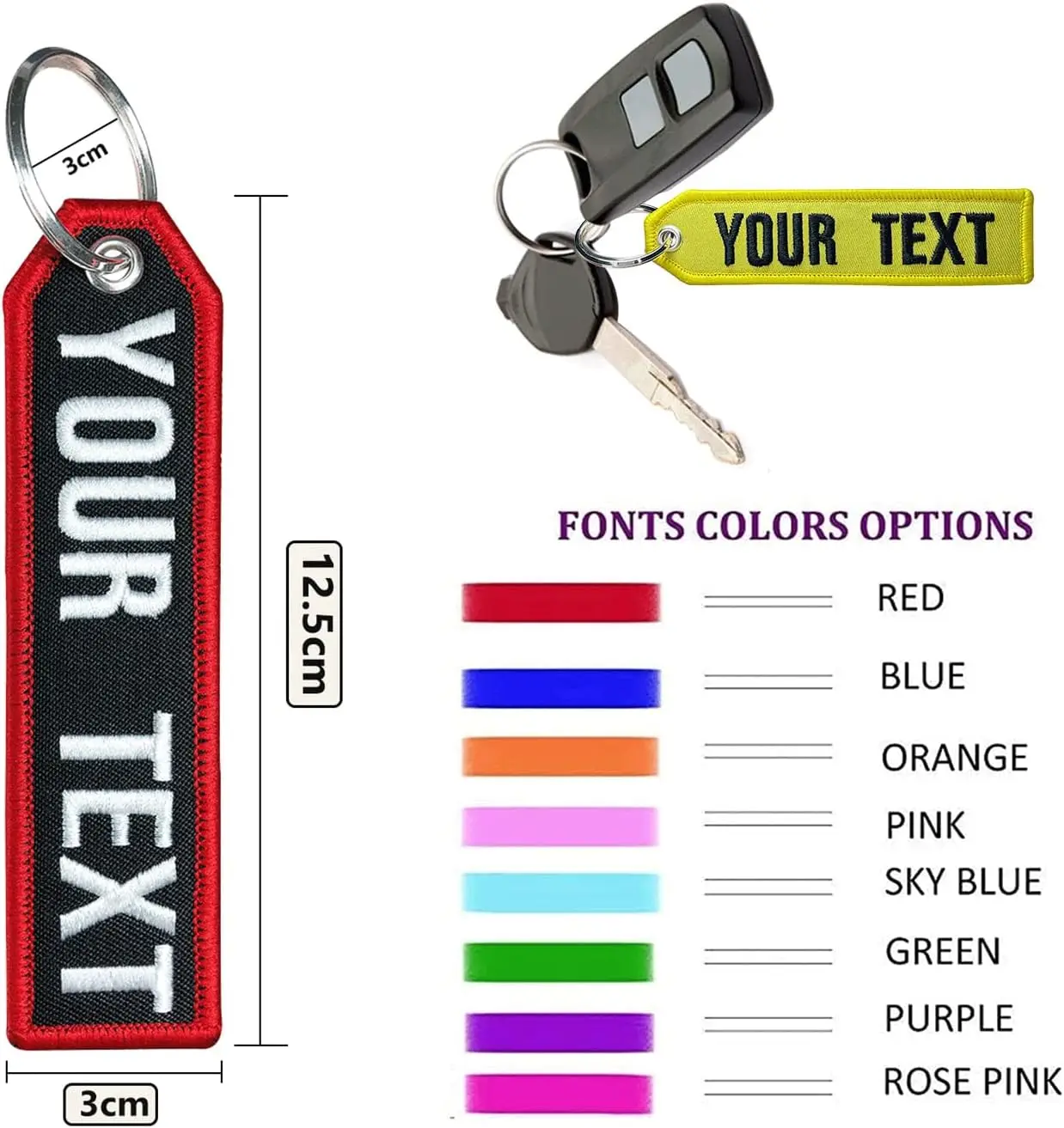 Factory Custom 12cm Personalized blank Remove logo embroidery fabric woven keyring Jet Tag Embroidered Fabric Keychain For Gifts