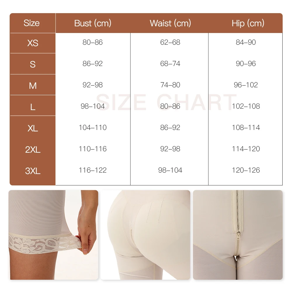 Fajas Colombianas Shapewear Women Tummy Control Post Surgery Compression Garment with Zipper Crotch