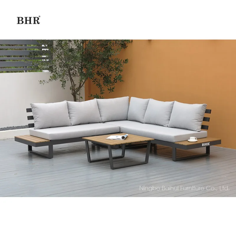 BHR Luxury Teak Wood Outdoor Furniture Garden Sofa L Shape Corner Sofa Hotel Set Sofa Furniture for Backyard Villa
