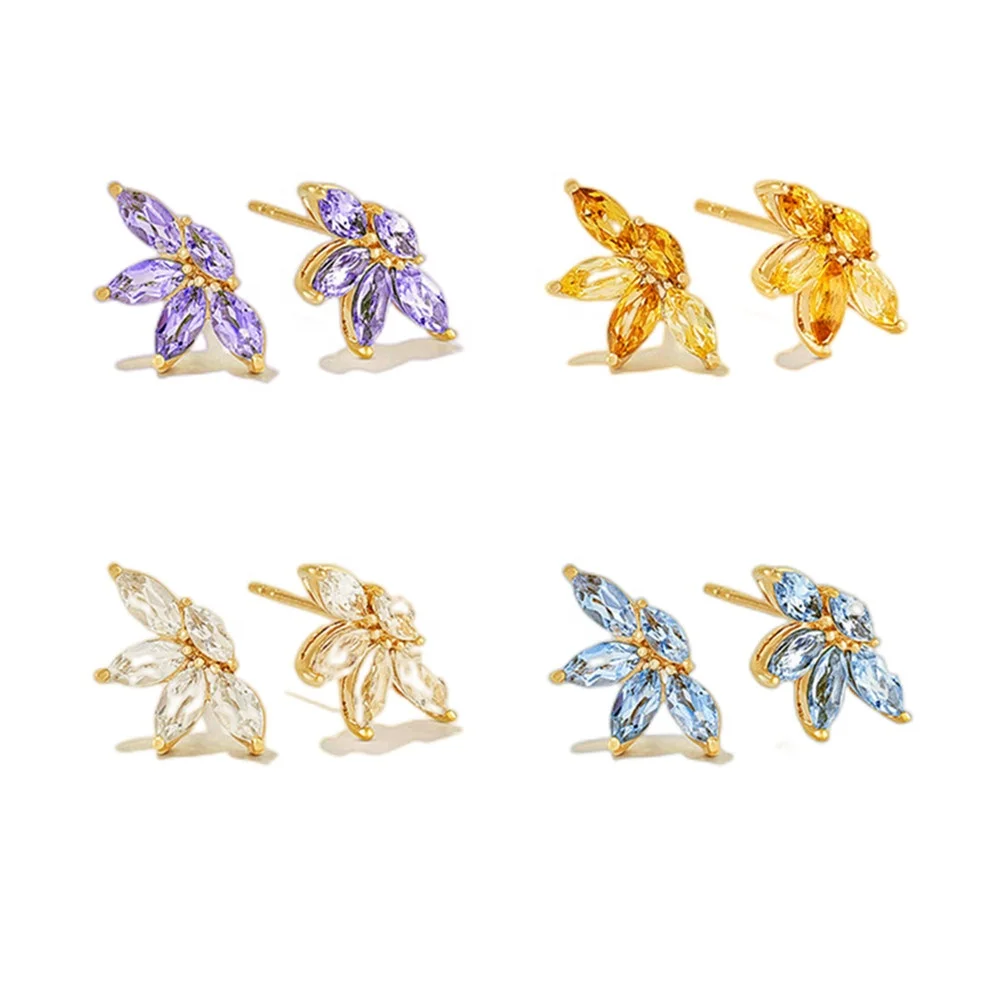 YINSAKI S925 Silver Stud Earring Zircon Flower Earrings 14K 18K Gold Plated Butterfly Stud Earrings For Women