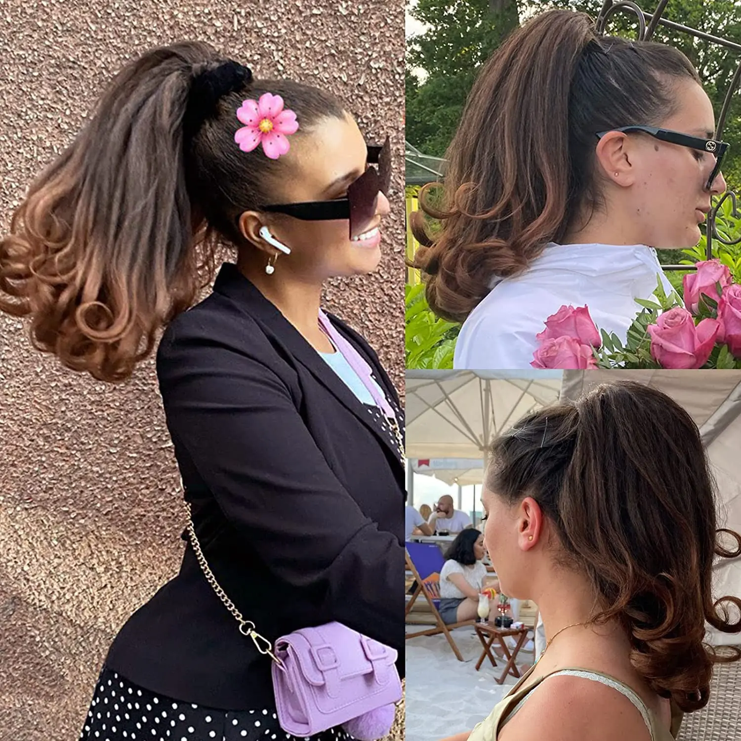 G&T 7 Colors Ponytail Extension Sthetic Hair Pieces for Black Women, Short Kinky Curly Yaki Ponytails (14 inch)