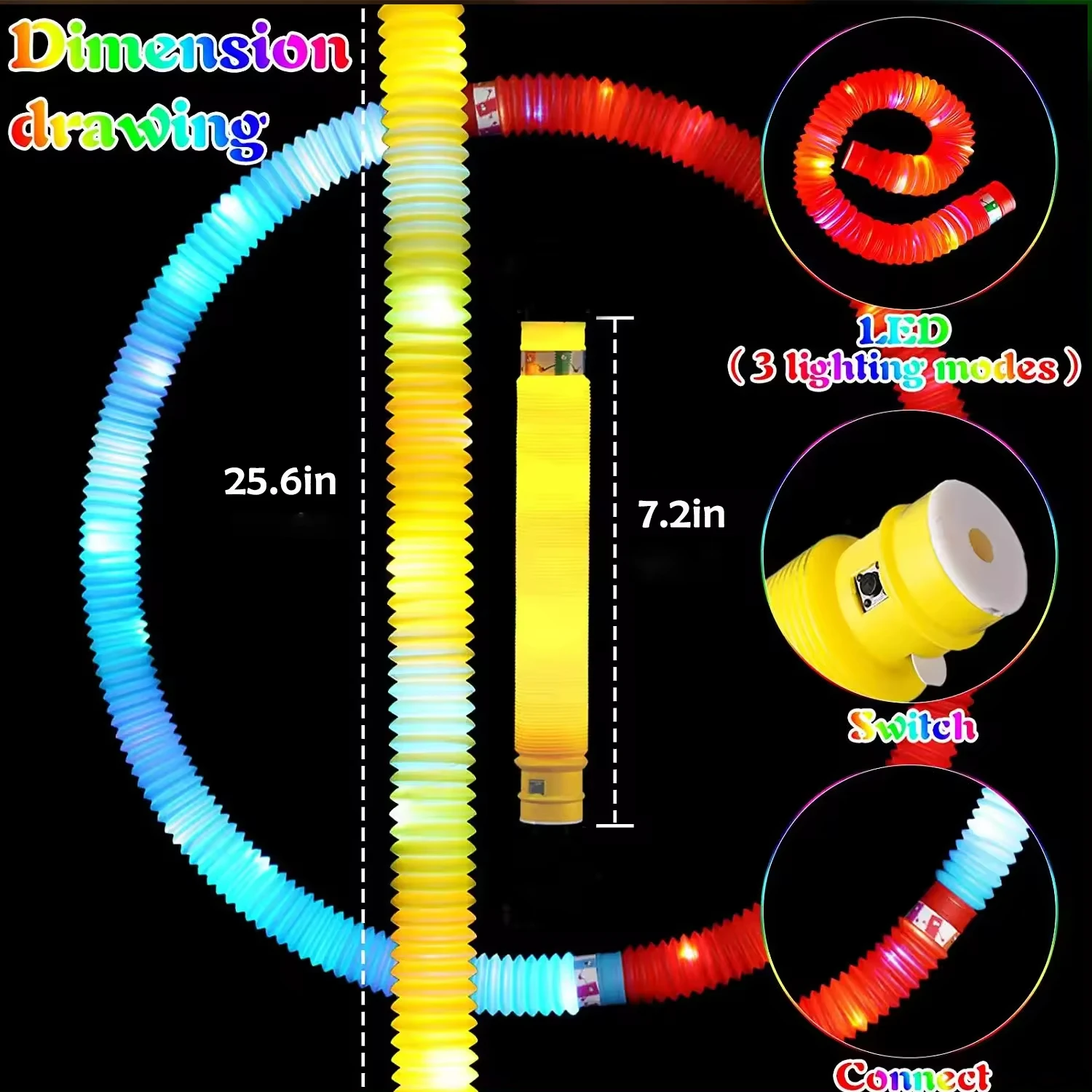 Promotional Educational Toys LED Stretchable Fidget Magic Light-Up Pop Tubes for Kids a Fun Squeeze Toy