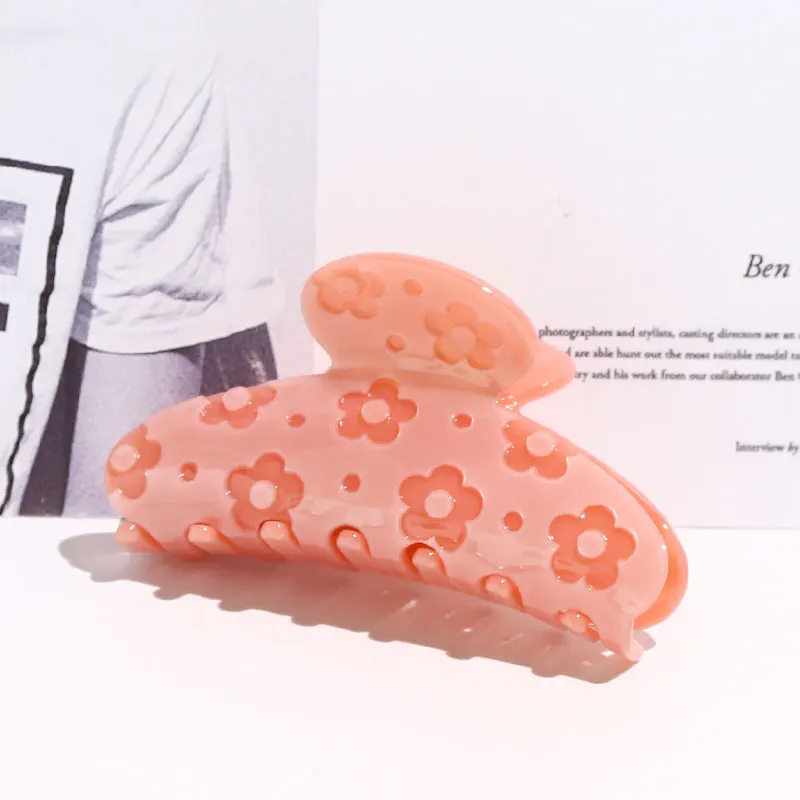 cellulose acetate engraved floral hair claws big hair claw clips for women large claw clip custom logo strong durable hair clamp