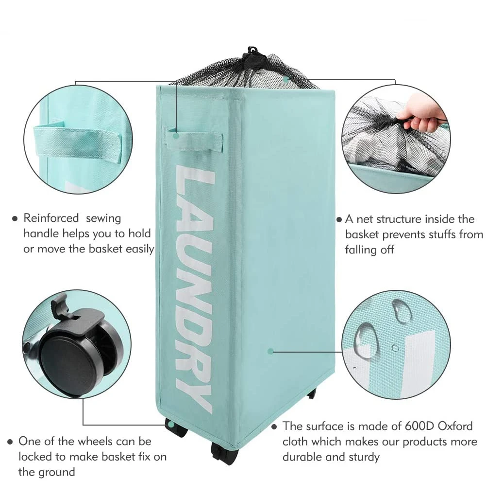 Household Double Easily Transport Foldable  Dirty Laundry Basket Hamper with Wheels Dirty Laundry Basket