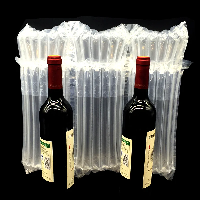 Transparent wine bottle protector inflatable plastic air bag packaging for two/three bottles