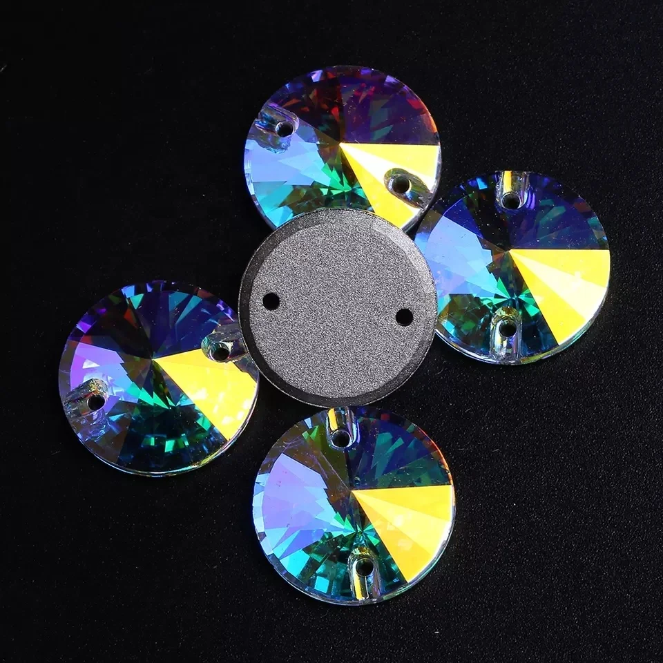 K9 Crystal AB Color Round Rivoli Gemstones Bulk Flat Back Glass Rhinestones Sew On For Diy Clothing