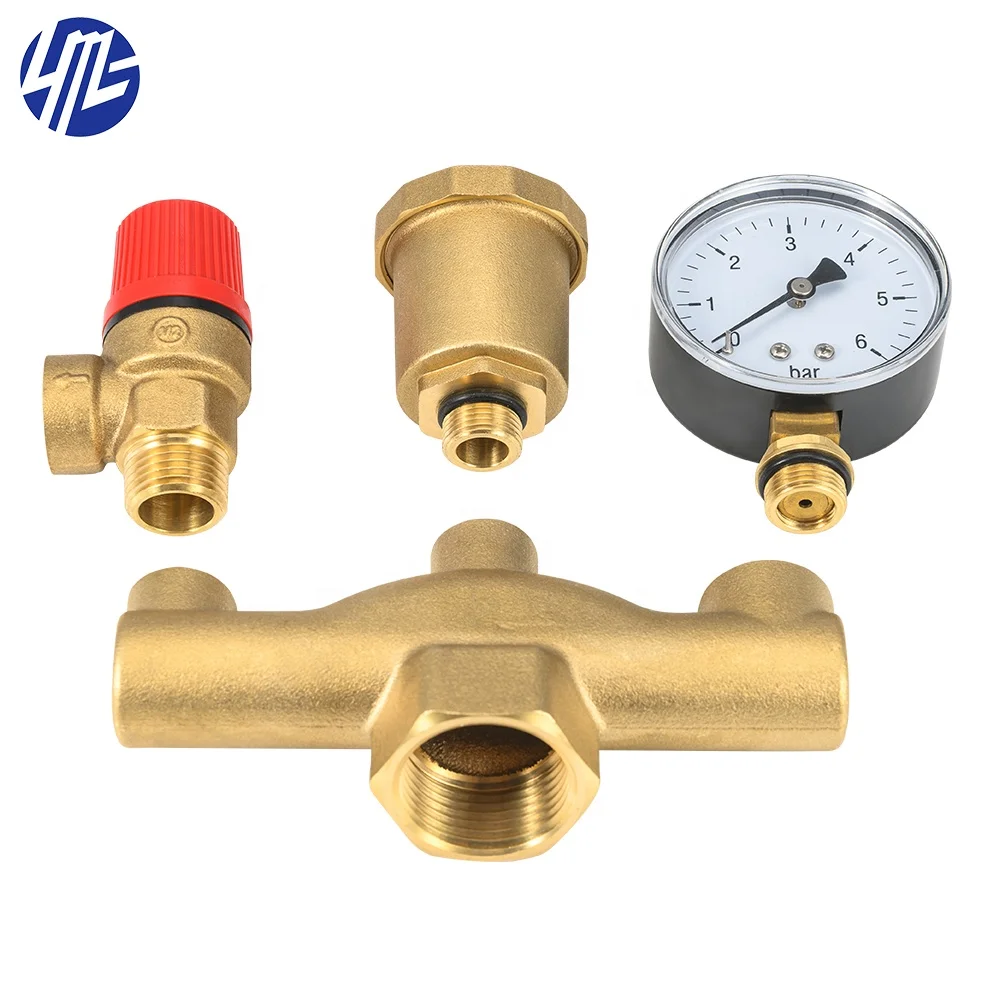 Brass Boiler Parts Set Automatic Air Vent And Safety Valve For Floor Heating