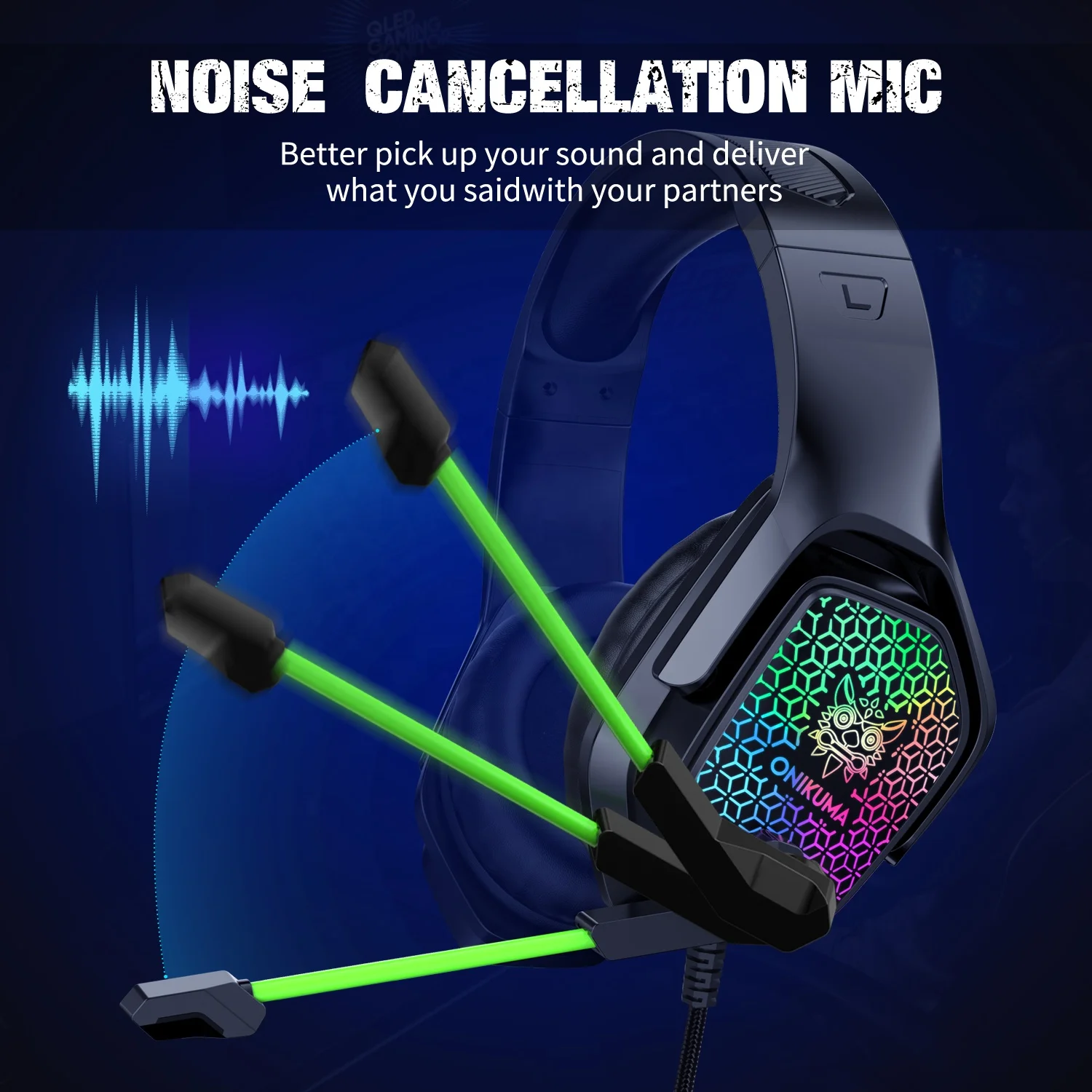 Gaming Headset with Stereo Surround Sound Mic RGB LED Light Noise Cancelling Over Ear Headphones 3.5mm Audio Jack for music Chat