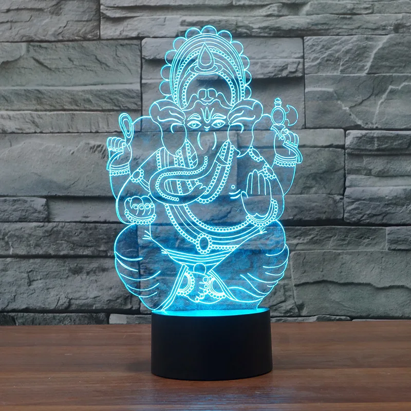 3D LED India Lord Elephant Night Light Visual 7 Colors Ganesha Table Desk Lamp Birthday New Year Xmas Kids Sleep Lighting Gifts