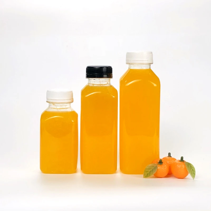 250ml 8oz Clear Square Plastic Juice Bottle with Tamper Evident Cap - Empty Bulk Bottle for Milk Beverage Soda Wholesale