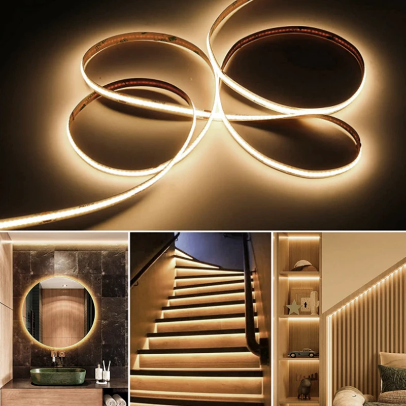 High Density LED Ribbon Light 3000K 4000K 6000K DC 12V 24V 480 Leds 8mm 10W 12W Flexible COB LED Strip