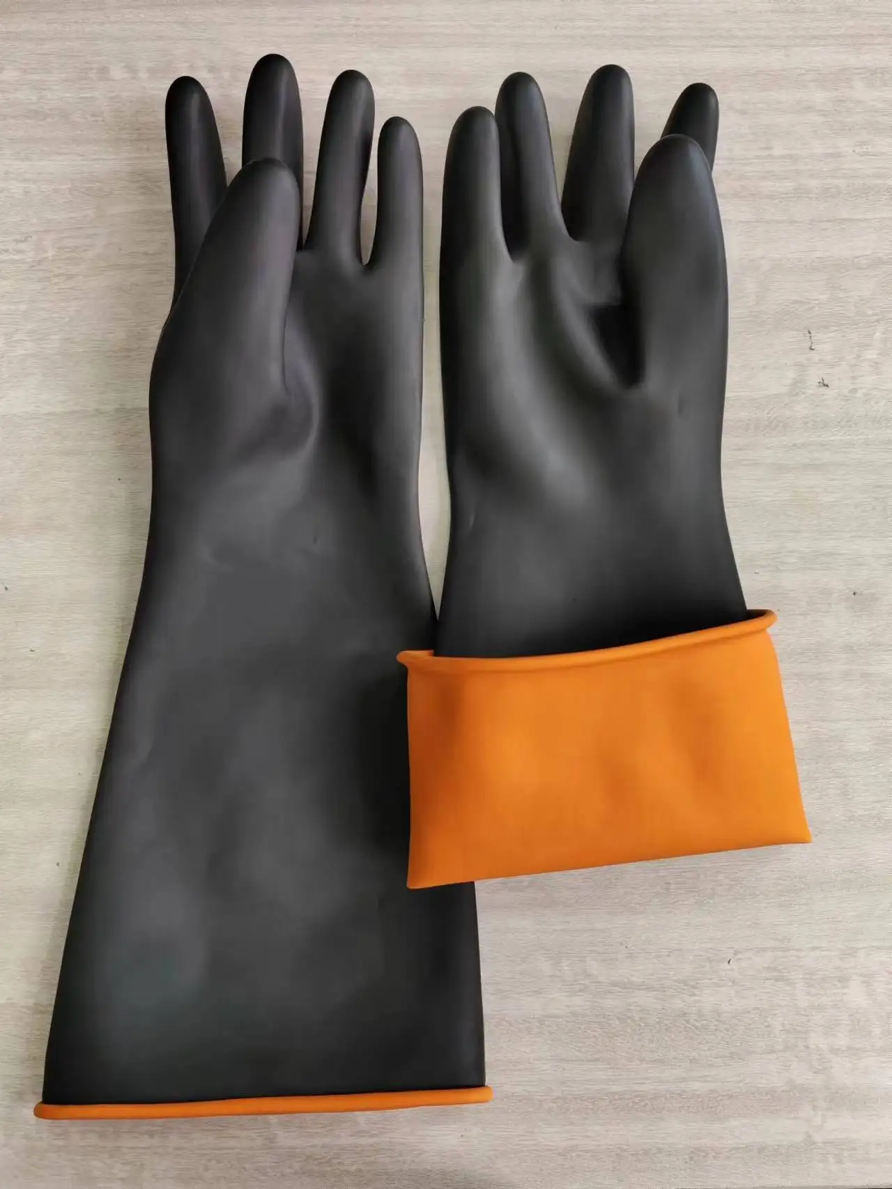 290g industrial latex rubber working gloves latex long sleeve black and orange