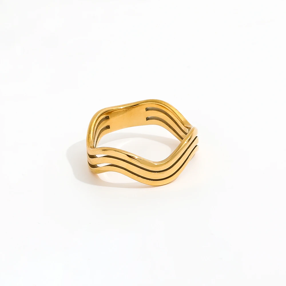 Sland wholesale high-end Unisex 18K Gold Plated Multi-layer Hollow Waved Rings Titanium Bezel Wedding Engagement Finger Ring