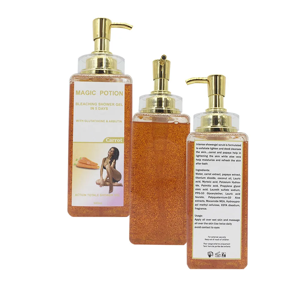 OEM Private Label Bleaching Organic Shower Gel With Glutathione And Arbutin Carrot Shower Gel Body Scrub For Exfoliating