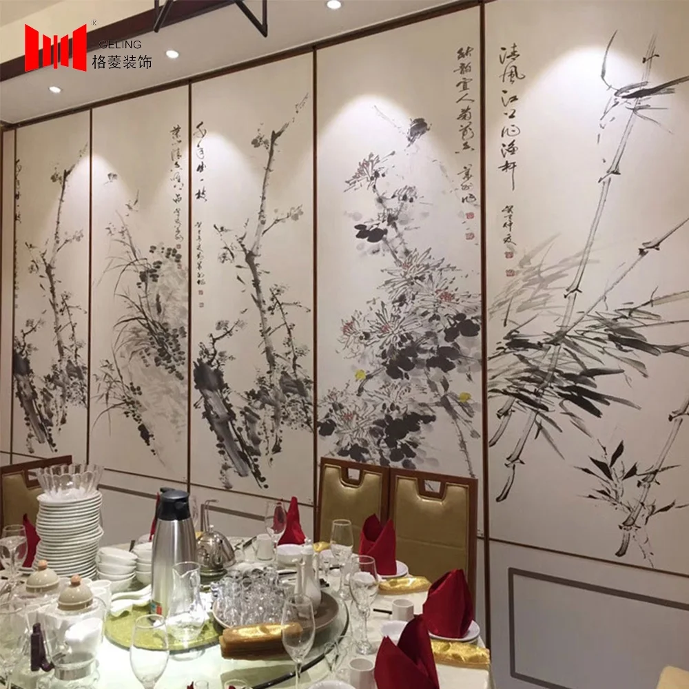 Chinese style hanging vertical folding sliding aluminum partition acoustic operable movable partition wall for conference room
