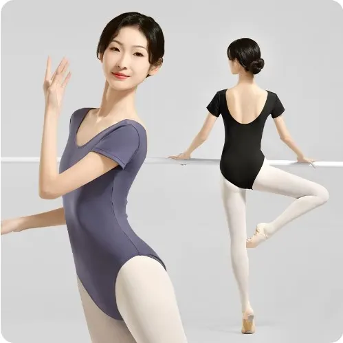 Ballet Leotards for Women Gymnastics Ballerina Dance Bodysuits Nylon Short Sleeve Round Neck Practice  Ballet Wear Dance