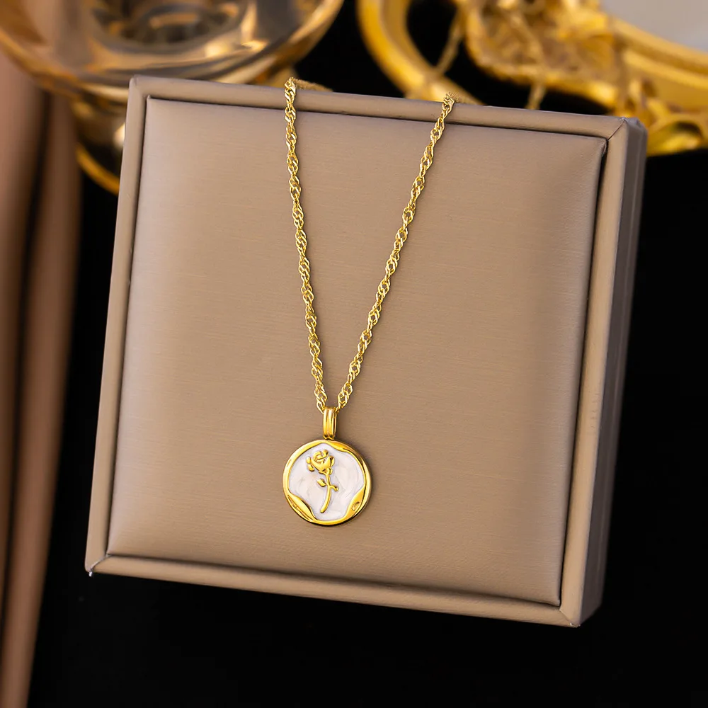 2024 New Fashion Creative Personality Vintage Enamel Drop Oil Stainless Steel Necklace For Women And Girls