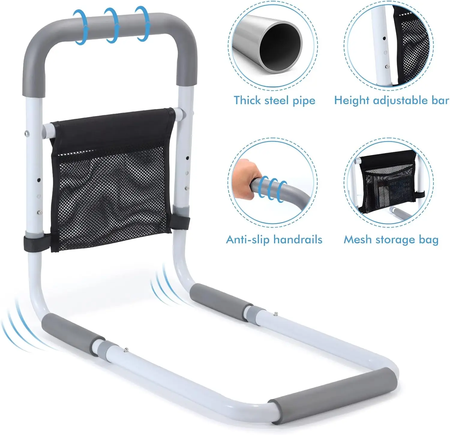 Bed Rails for Elderly Adults Safety Height Adjustable Bed Assist Rail for Seniors Bedside Grab Bar with Storage Pocket